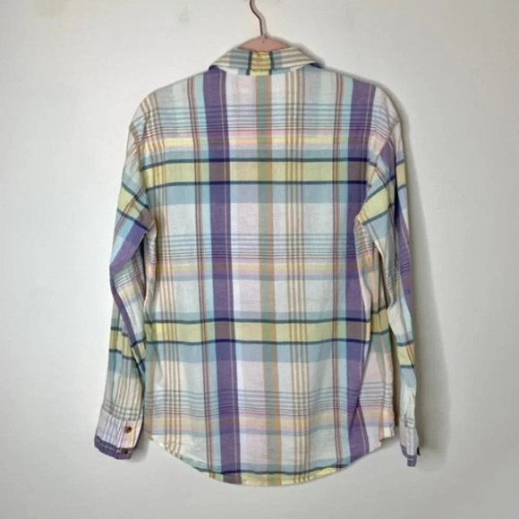 Aritzia TNA Plaid Button Down Shirt Classic Fit Yellow Purple Size Small - Picture 12 of 16